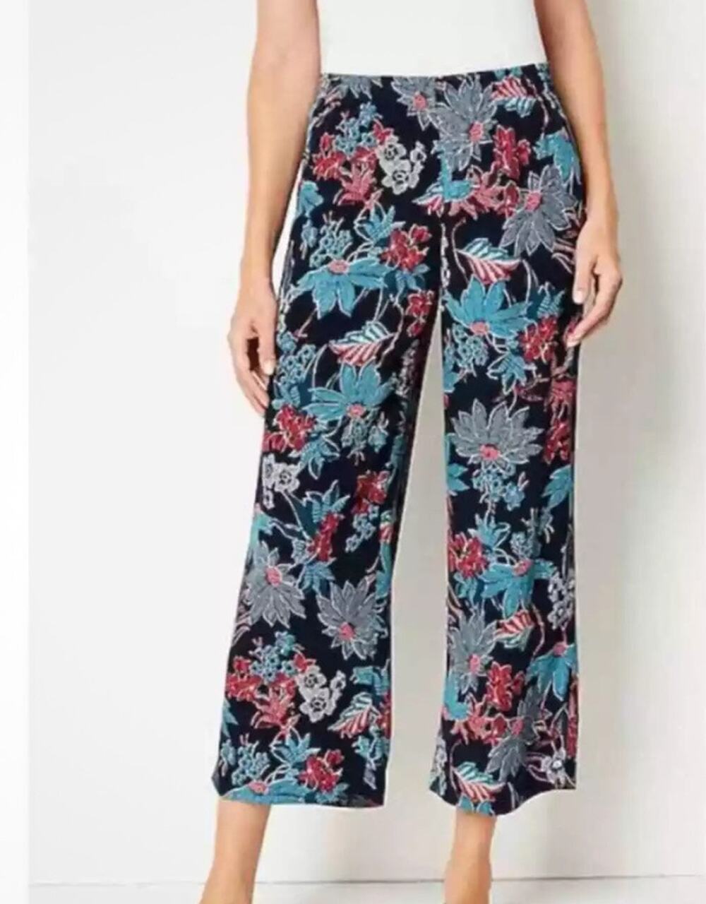 J. Jill Silky Soft Wide Leg Crop Pants Elastic Waist Size Med Paisley Boho NWT